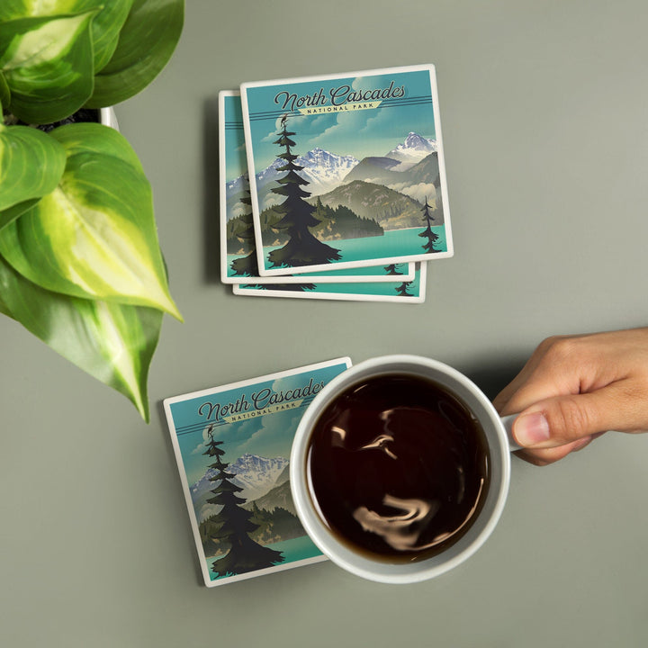 North Cascades National Park, Washington, Lithograph National Park Series, Coasters Coasters Lantern Press 