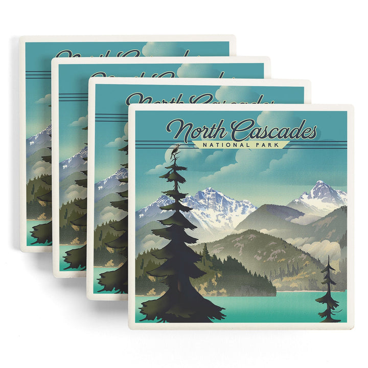 North Cascades National Park, Washington, Lithograph National Park Series, Coasters Coasters Lantern Press 