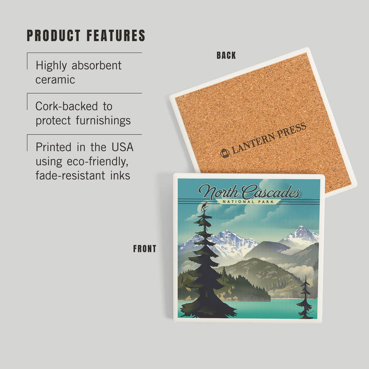 North Cascades National Park, Washington, Lithograph National Park Series, Coasters Coasters Lantern Press 