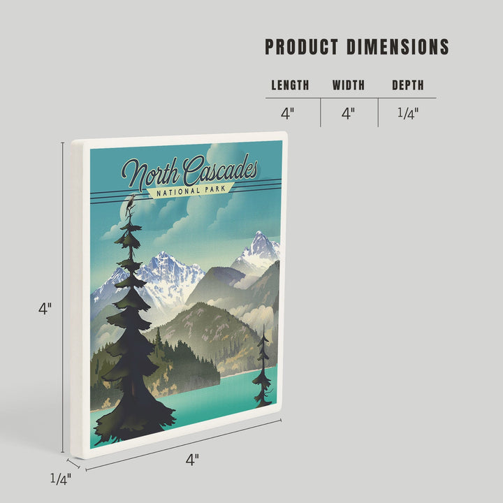 North Cascades National Park, Washington, Lithograph National Park Series, Coasters Coasters Lantern Press 