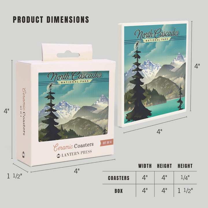 North Cascades National Park, Washington, Lithograph National Park Series, Coasters Coasters Lantern Press 
