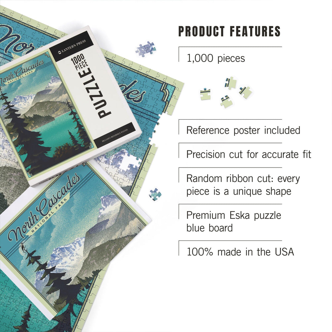 North Cascades National Park, Washington, Lithograph National Park Series, Jigsaw Puzzle Puzzle Lantern Press 