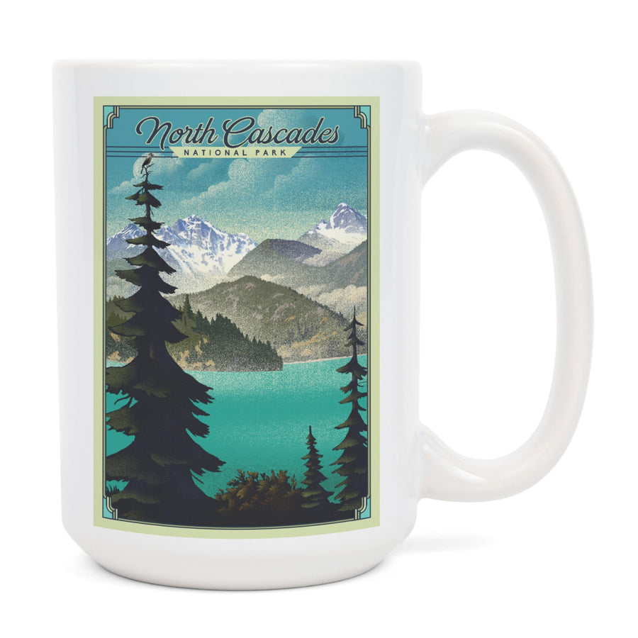 North Cascades National Park, Washington, Lithograph National Park Series, Lantern Press Artwork, Ceramic Mug Mugs Lantern Press 