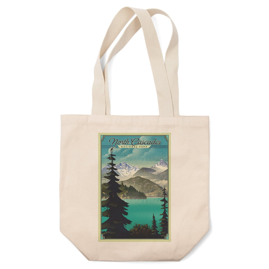 North Cascades National Park, Washington, Lithograph National Park Series, Lantern Press Artwork, Tote Bag Totes Lantern Press 