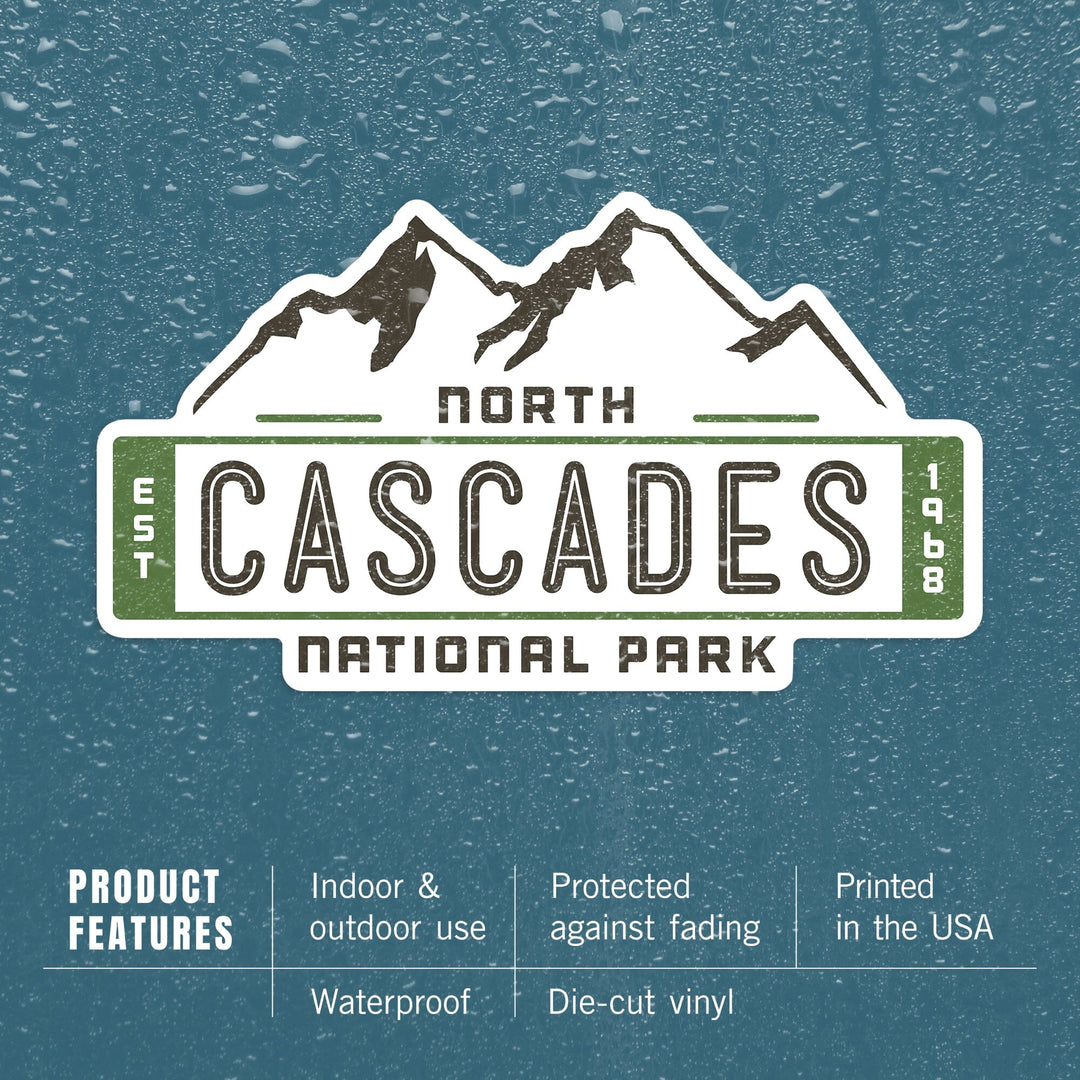 North Cascades National Park, Washington, Mountain, Contour, Vector, Vinyl Sticker Sticker Lantern Press 