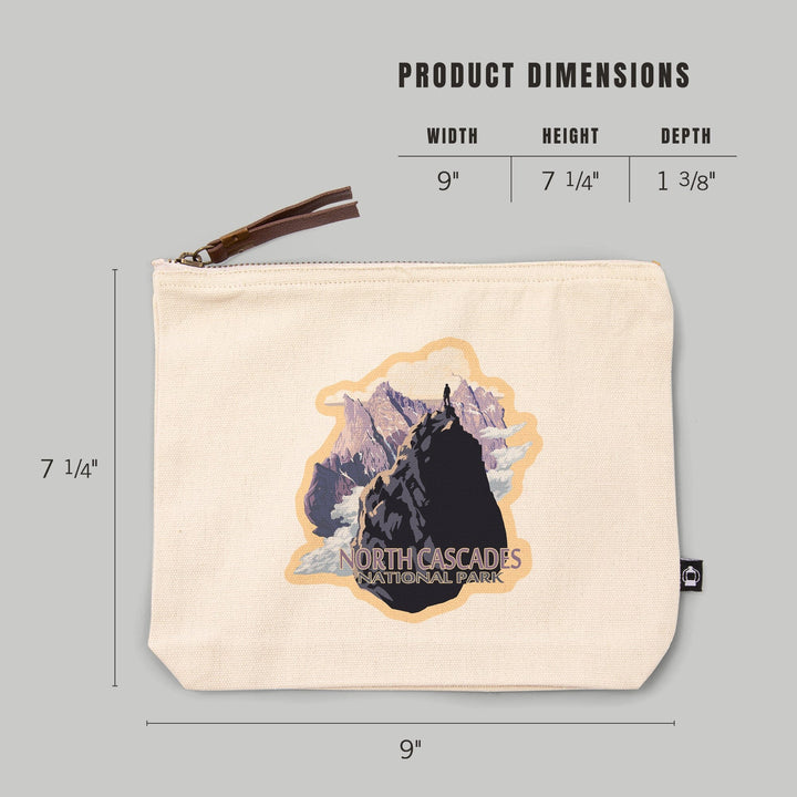 North Cascades National Park, Washington, Mountain Peaks, Organic Cotton Zipper Pouch, Go Bag Go Bag Lantern Press 