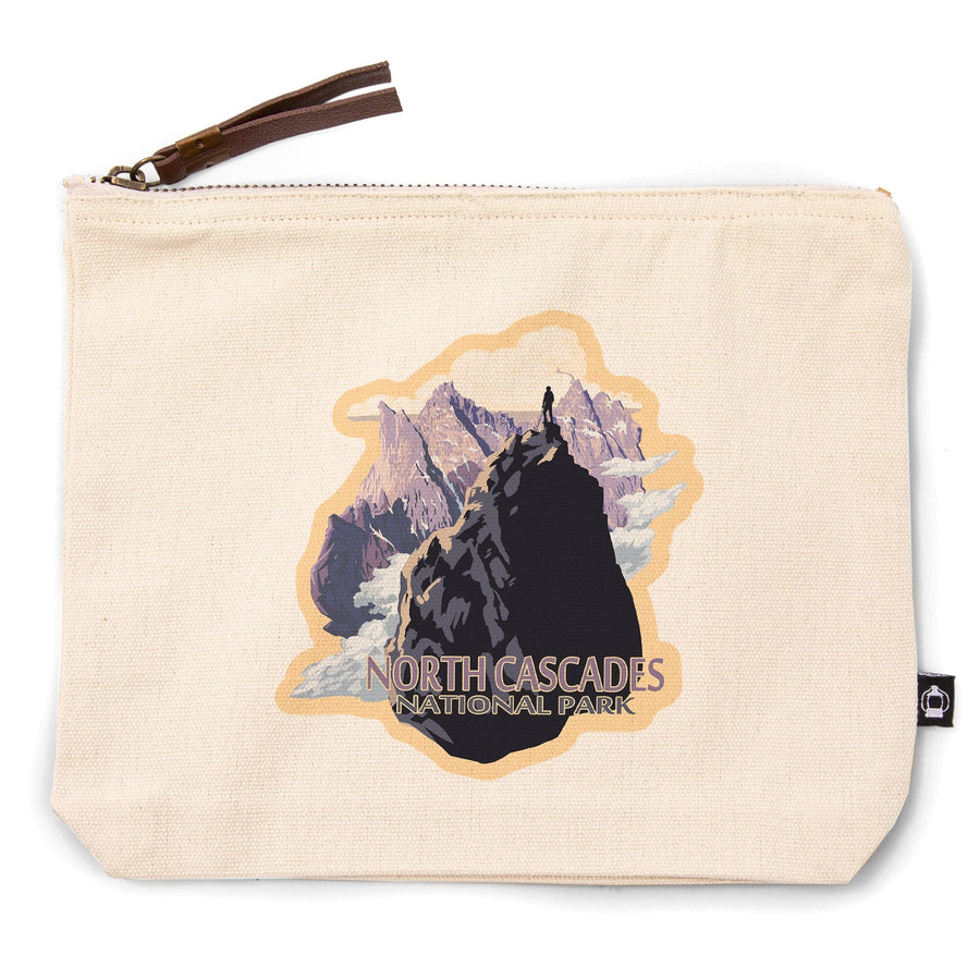 North Cascades National Park, Washington, Mountain Peaks, Organic Cotton Zipper Pouch, Go Bag Go Bag Lantern Press 