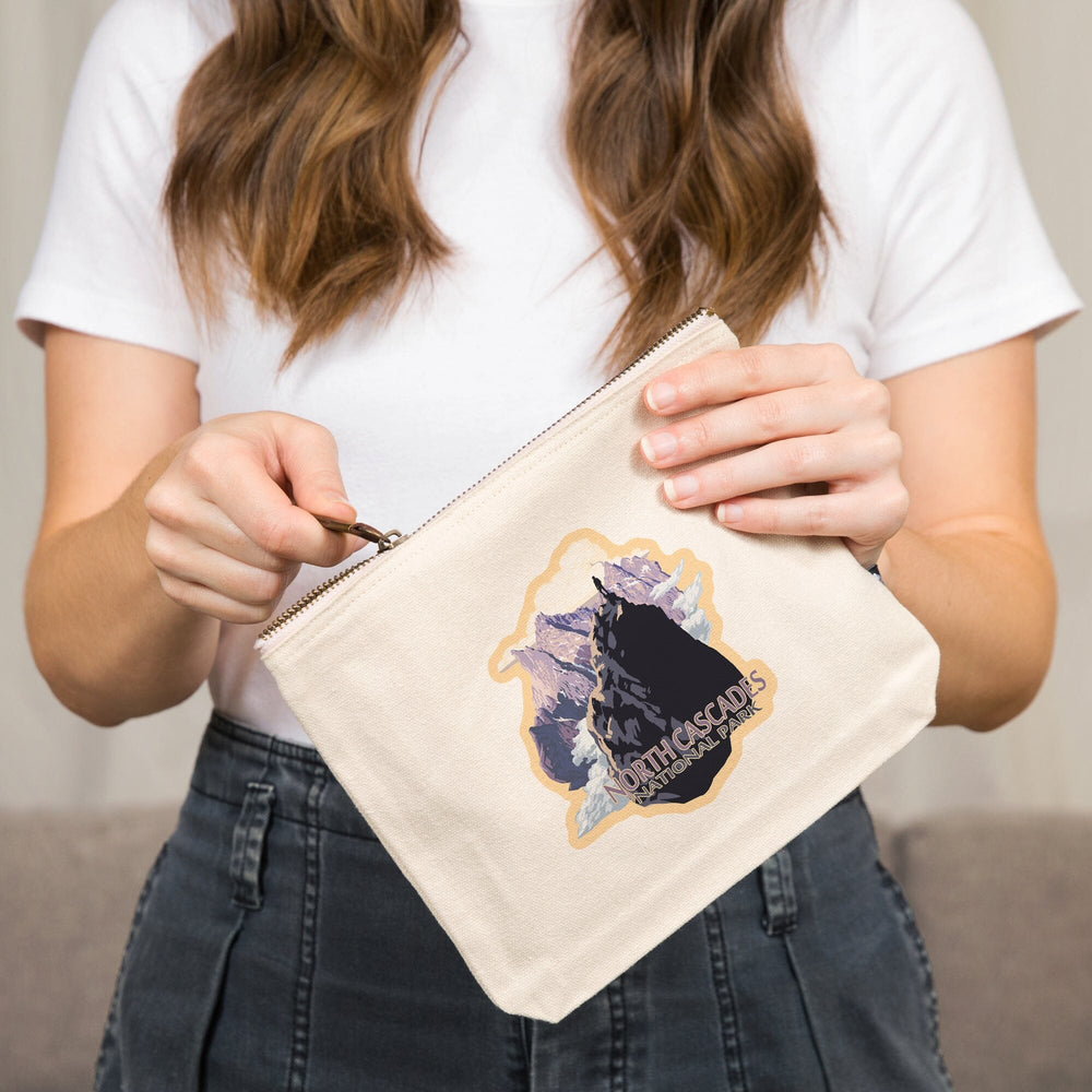 North Cascades National Park, Washington, Mountain Peaks, Organic Cotton Zipper Pouch, Go Bag Go Bag Lantern Press 