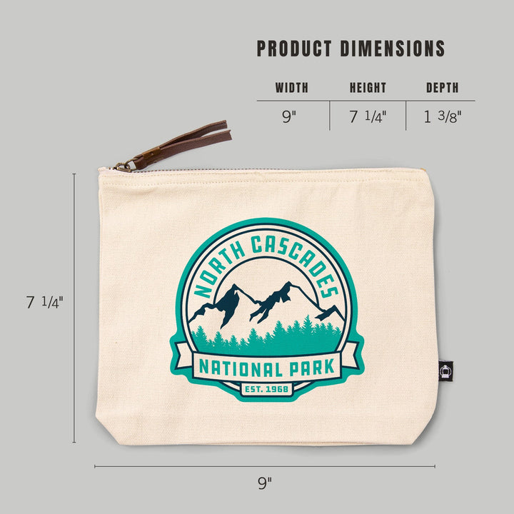 North Cascades National Park, Washington, Mountain, , Vector, Organic Cotton Zipper Pouch, Go Bag Go Bag Lantern Press 