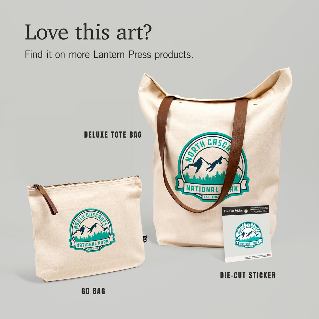 North Cascades National Park, Washington, Mountain, , Vector, Organic Cotton Zipper Pouch, Go Bag Go Bag Lantern Press 