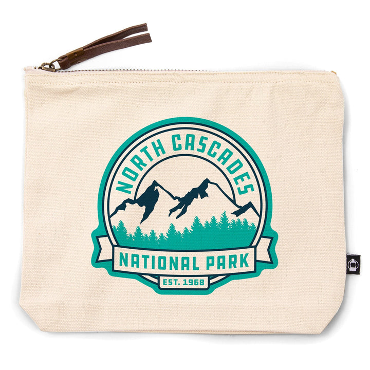 North Cascades National Park, Washington, Mountain, , Vector, Organic Cotton Zipper Pouch, Go Bag Go Bag Lantern Press 