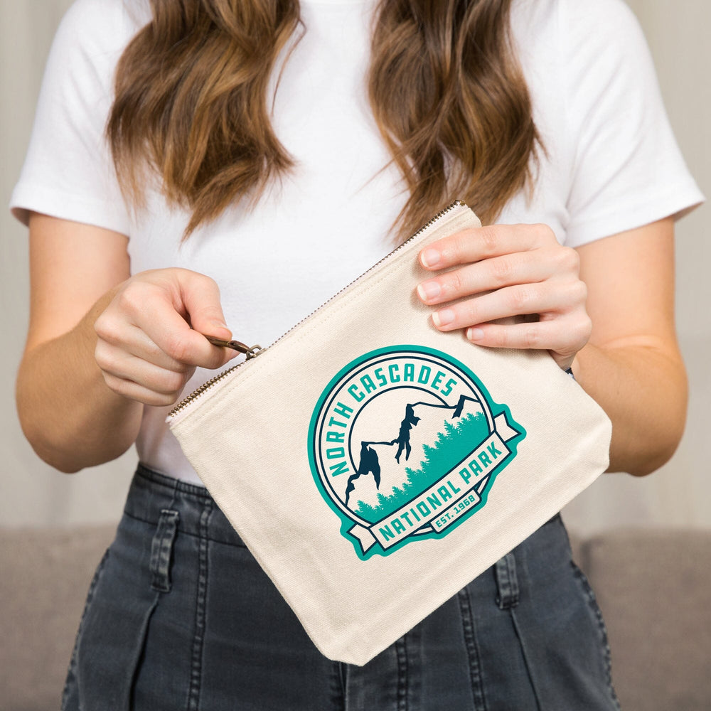 North Cascades National Park, Washington, Mountain, , Vector, Organic Cotton Zipper Pouch, Go Bag Go Bag Lantern Press 