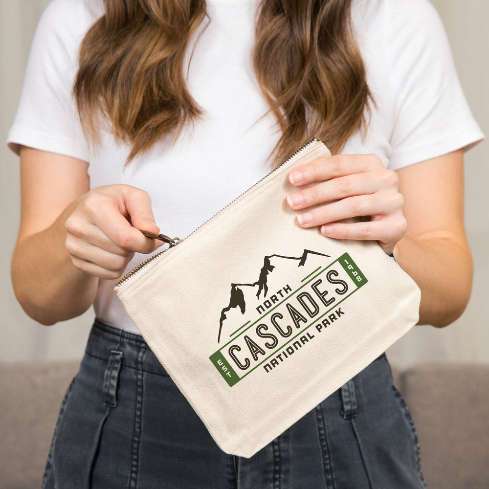 North Cascades National Park, Washington, Mountain, , Vector, Organic Cotton Zipper Pouch, Go Bag Go Bag Lantern Press 