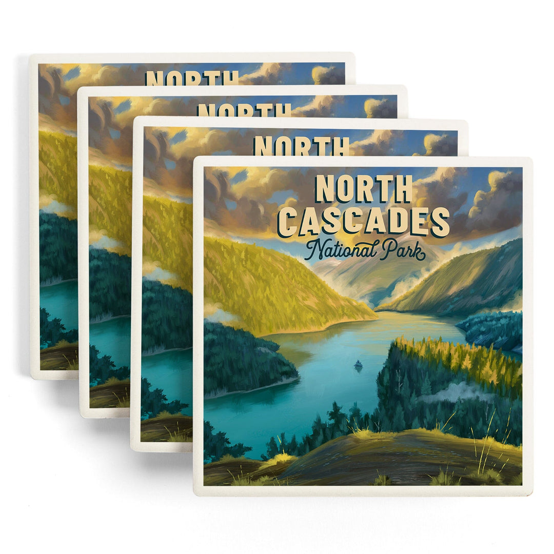 North Cascades National Park, Washington, Oil Painting National Park Series, Coasters Coasters Lantern Press 