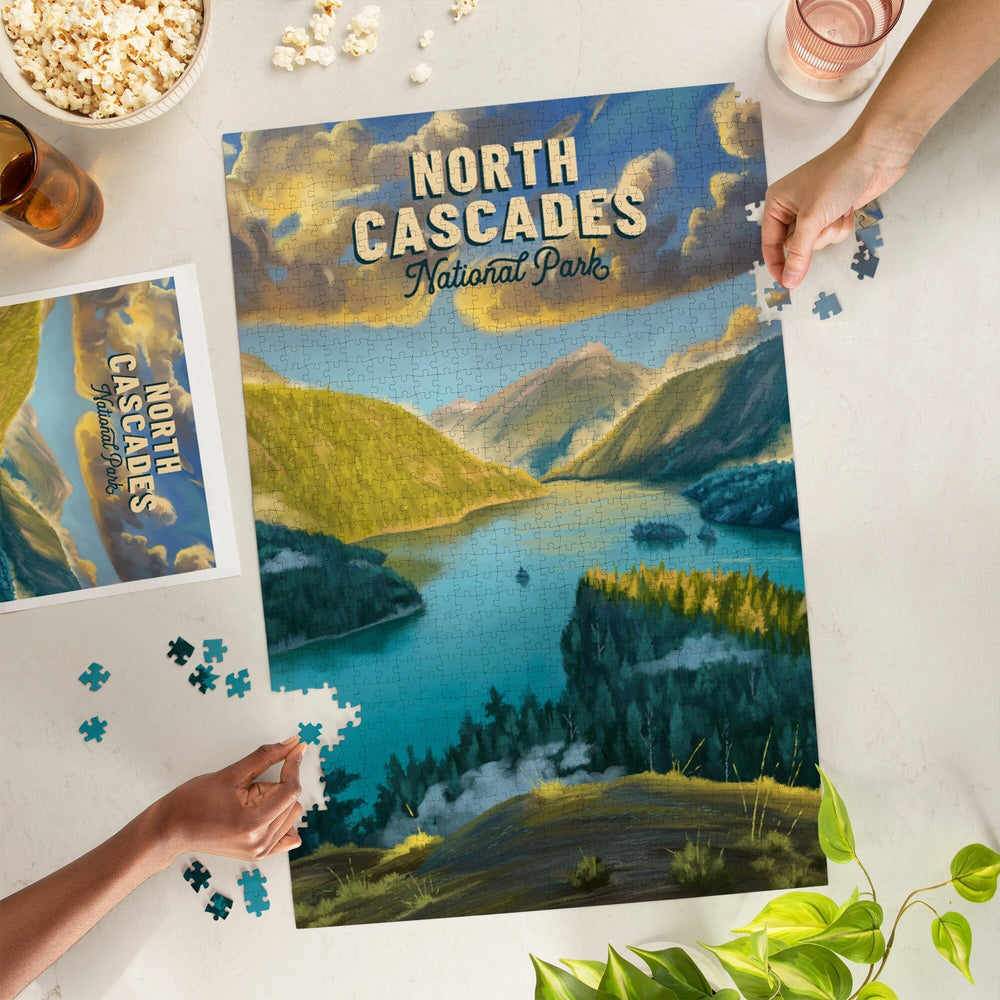 North Cascades National Park, Washington, Oil Painting National Park Series, Jigsaw Puzzle Puzzle Lantern Press 