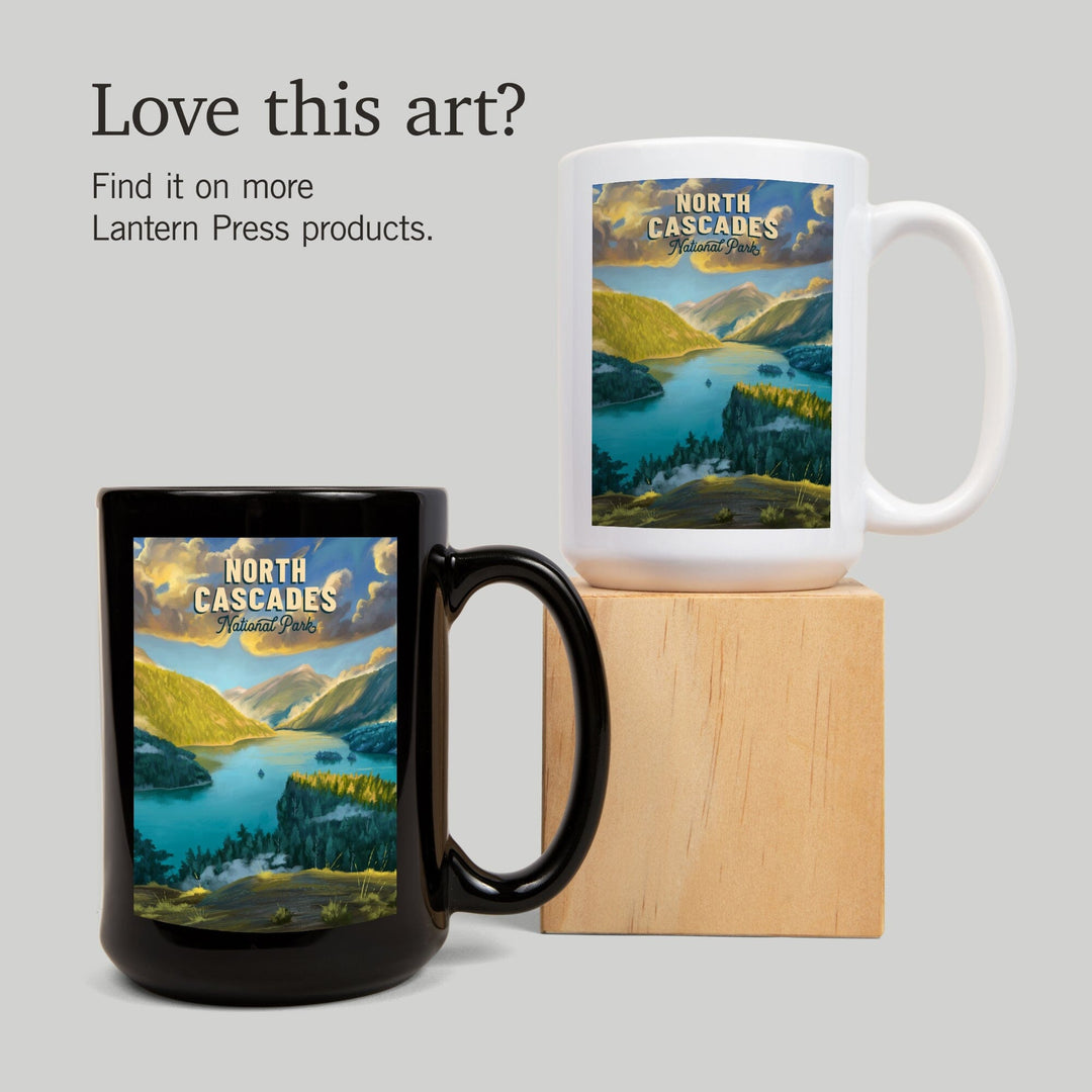 North Cascades National Park, Washington, Oil Painting National Park Series, Lantern Press Artwork, Ceramic Mug Mugs Lantern Press 