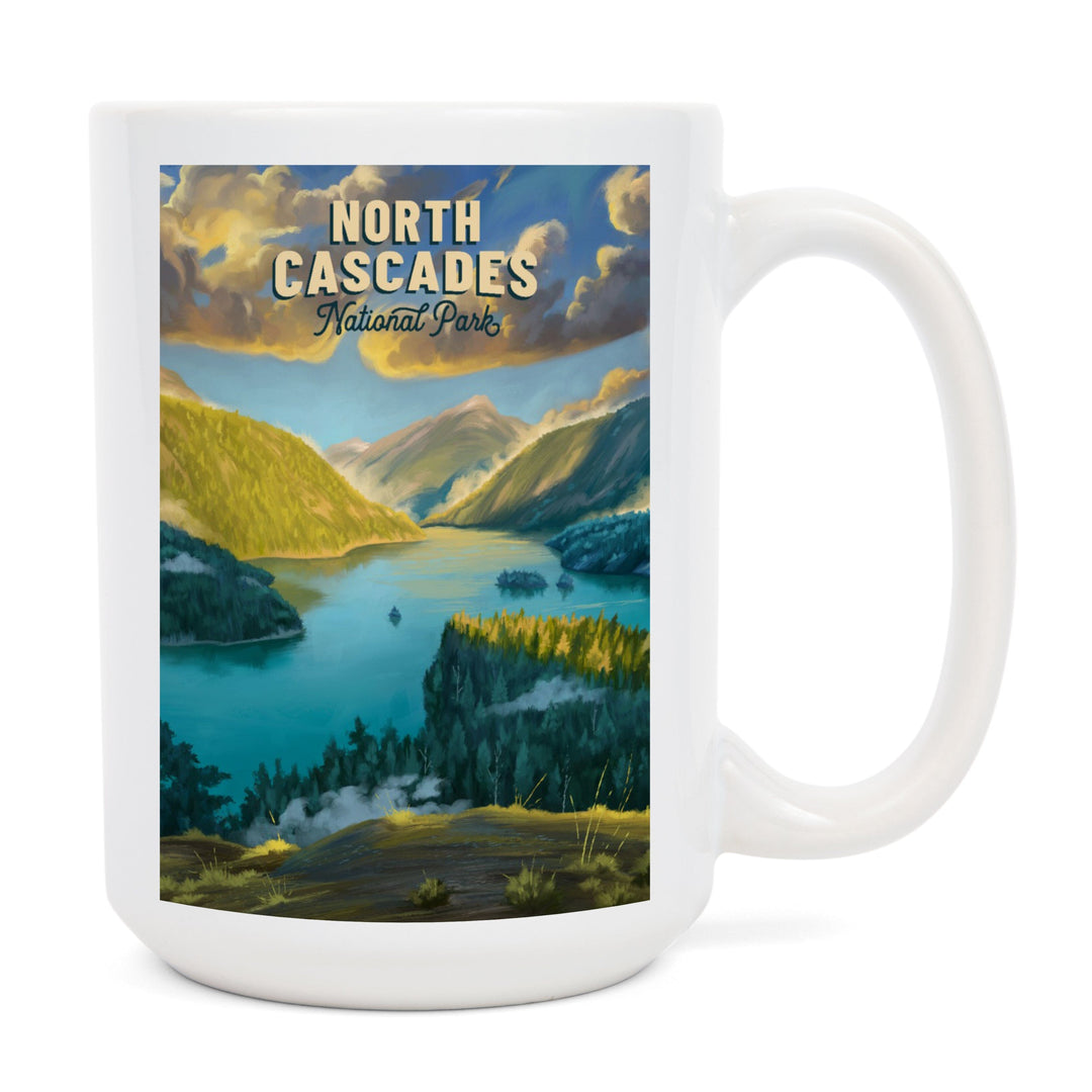 North Cascades National Park, Washington, Oil Painting National Park Series, Lantern Press Artwork, Ceramic Mug Mugs Lantern Press 