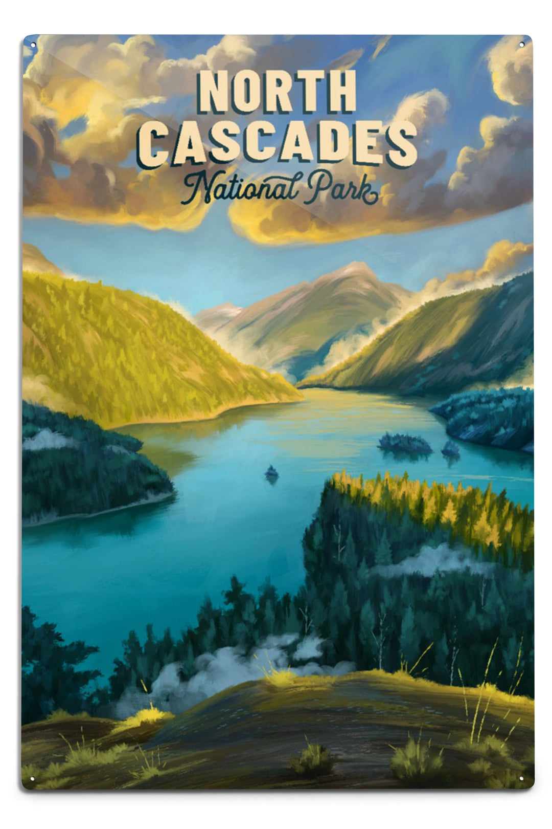 North Cascades National Park, Washington, Oil Painting National Park Series, Metal Signs Metal Lantern Press 12x18 Metal Sign 