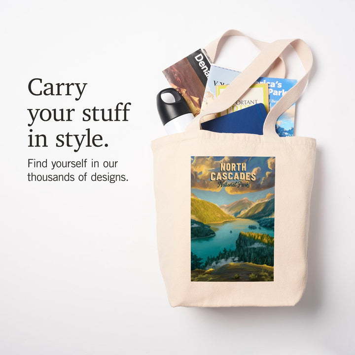 North Cascades National Park, Washington, Oil Painting National Park Series, Tote Bag Totes Lantern Press 