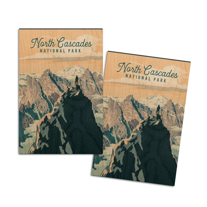 North Cascades National Park, Washington, Painterly National Park Series, Wood Signs and Postcards Wood Lantern Press 4x6 Wood Postcard Set 