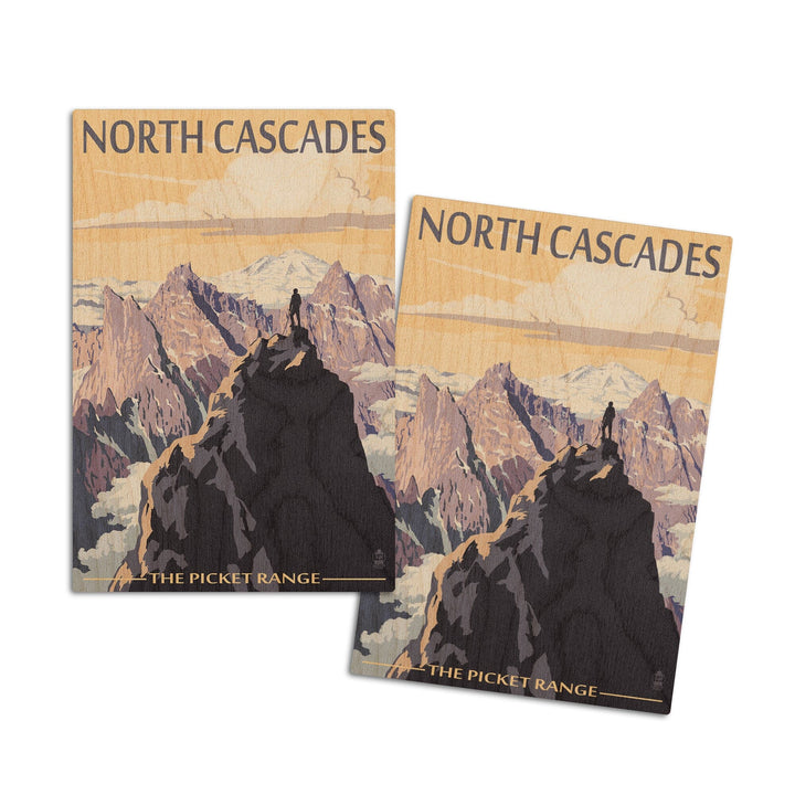 North Cascades, Washington, Mountain Peaks, Lantern Press Artwork, Wood Signs and Postcards Wood Lantern Press 4x6 Wood Postcard Set 