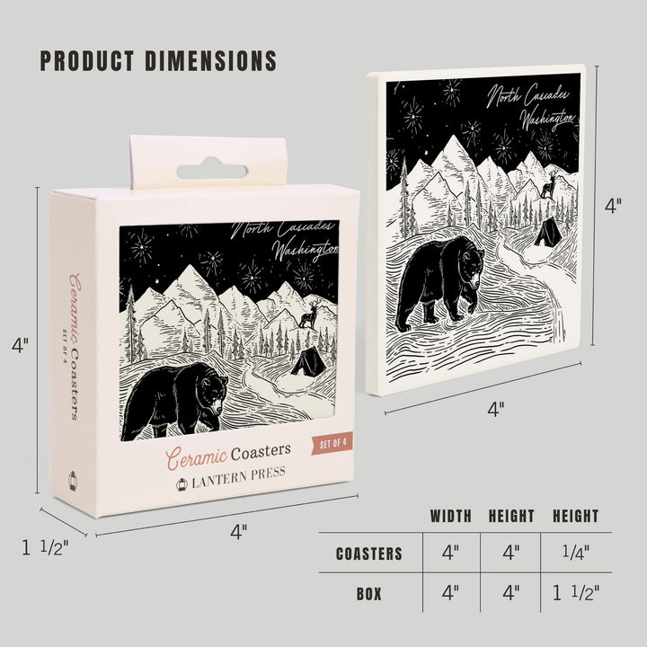 North Cascades, Washington, Mountain Scene with Bear, Coasters Coasters Lantern Press 