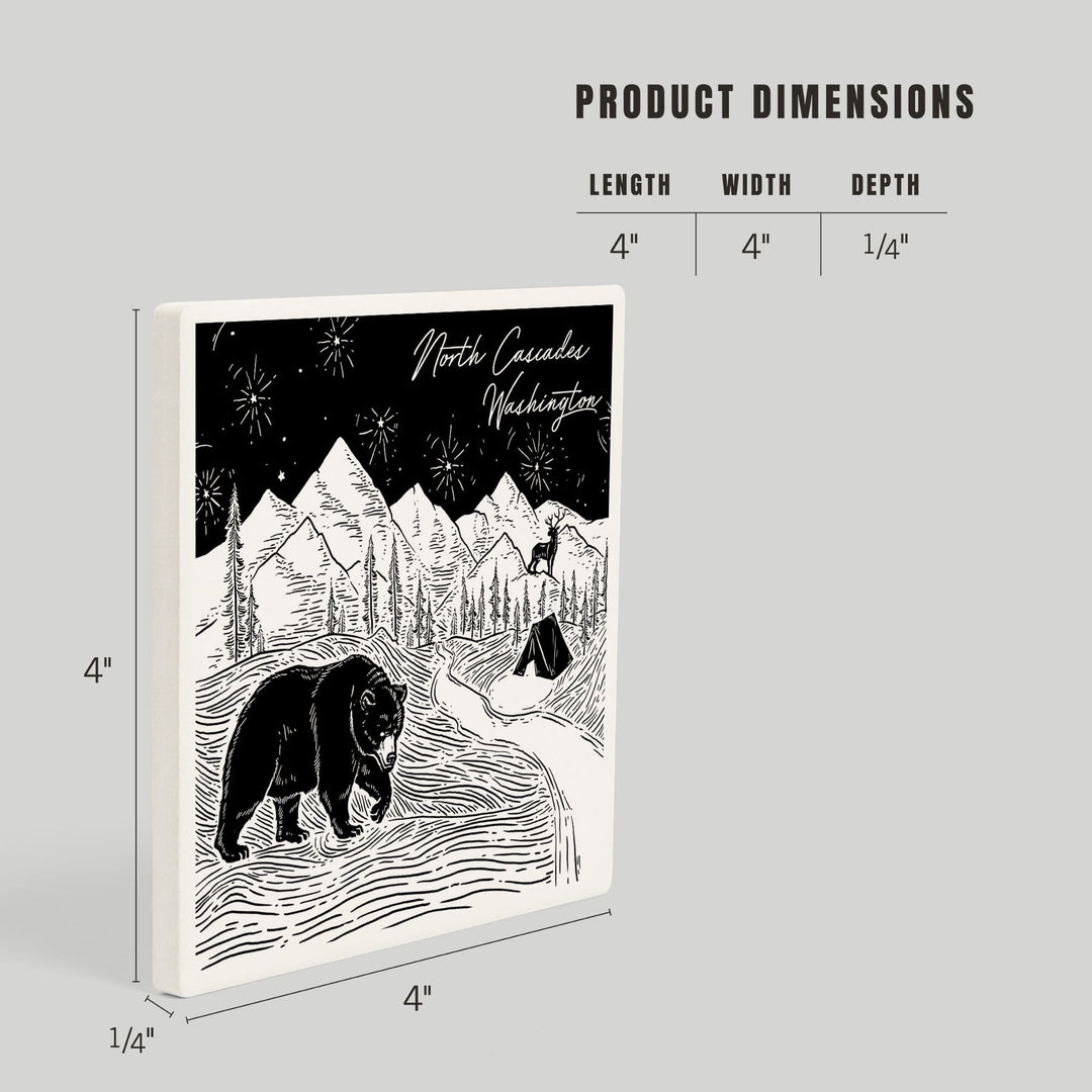 North Cascades, Washington, Mountain Scene with Bear, Coasters Coasters Lantern Press 