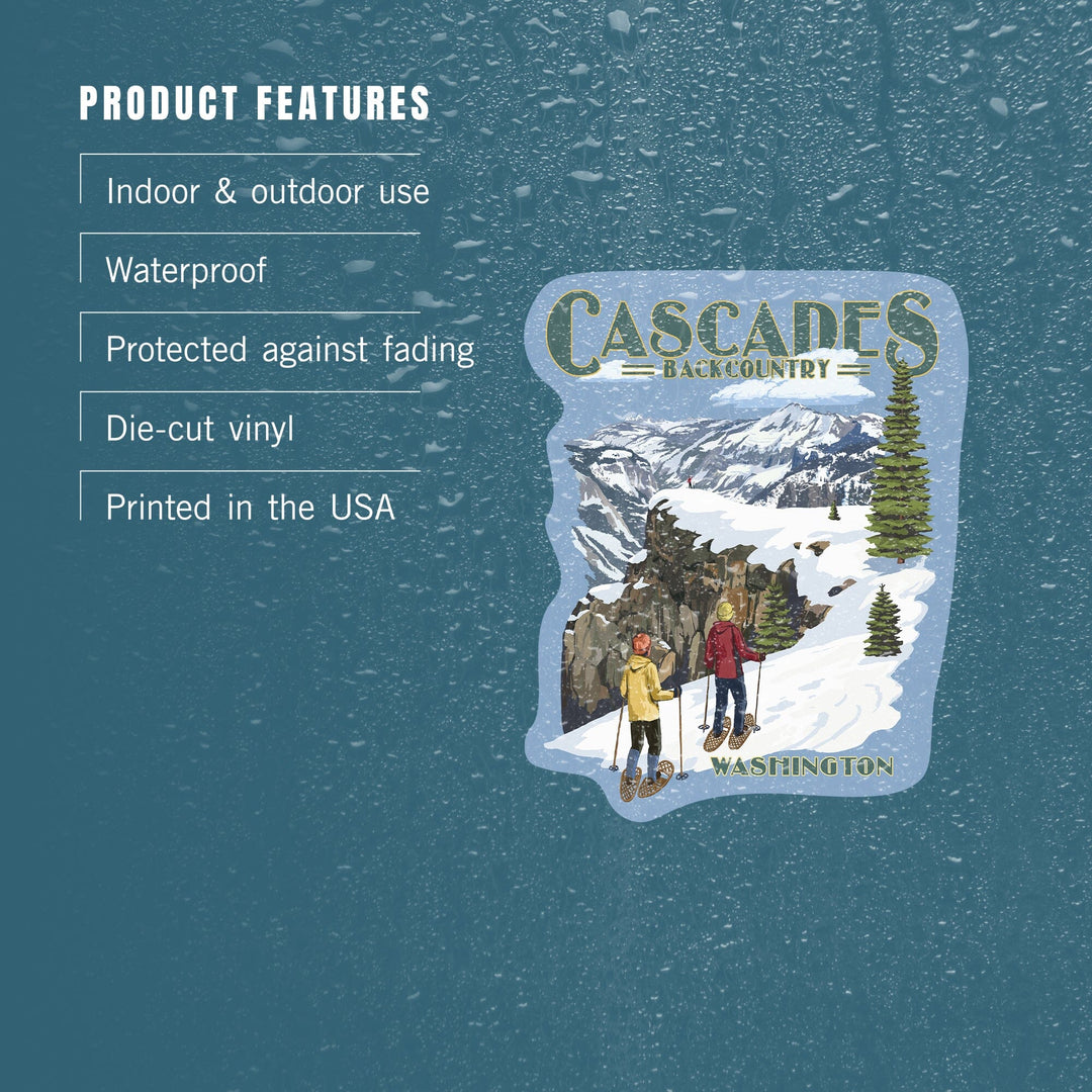 North Cascades, Washington, Snowshoer Scene, Contour, Vinyl Sticker Sticker Lantern Press 