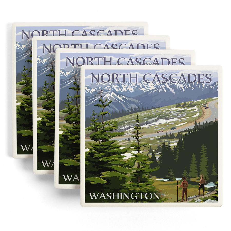 North Cascades, Washington, Trail Scene, Lantern Press Artwork, Coaster Set Coasters Lantern Press 