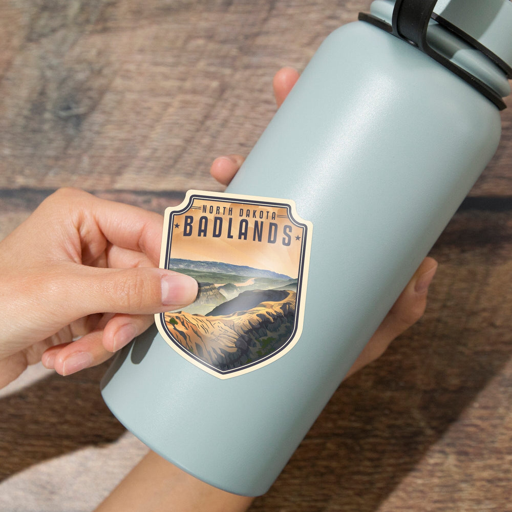 North Dakota Badlands, Lithograph, Contour, Vinyl Sticker Sticker Lantern Press 
