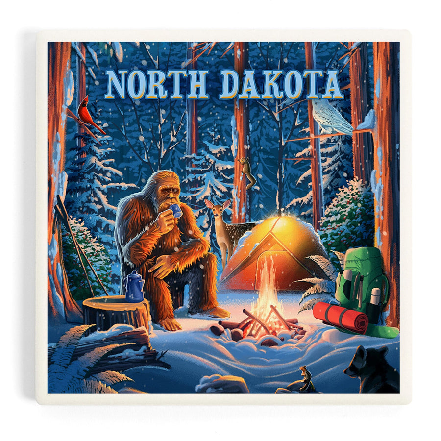 North Dakota, Find Your Inner Squatch, Camping Bigfoot, Coasters Coasters Lantern Press 