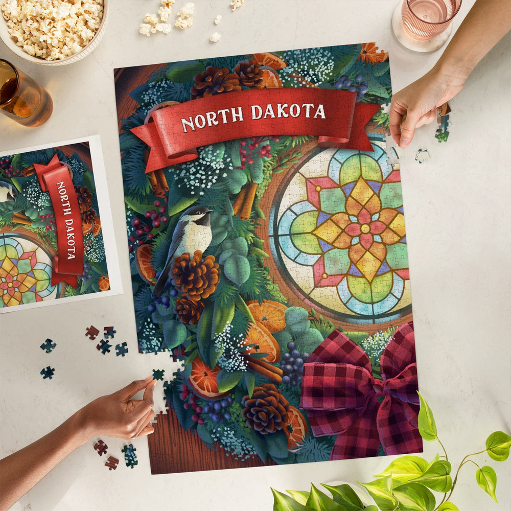 North Dakota, Front Door with Wreath, Jigsaw Puzzle Puzzle Lantern Press 