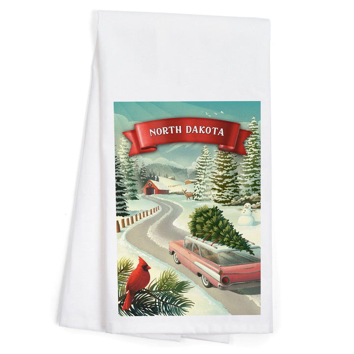 North Dakota, Holiday Tradition, Organic Cotton Kitchen Tea Towels Kitchen Lantern Press 
