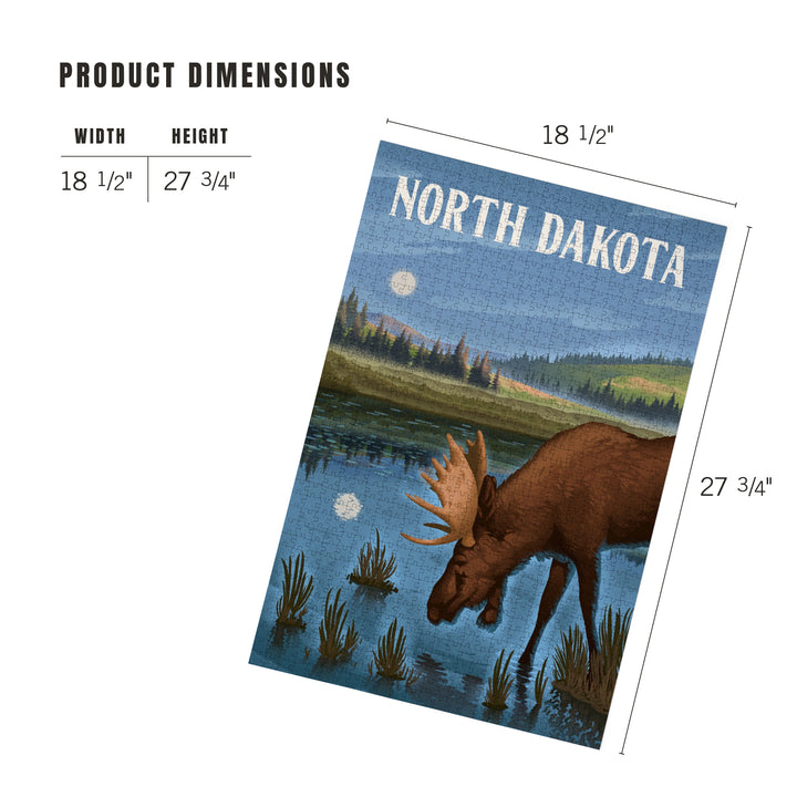 North Dakota, Lithograph, Reflection Pond and Bull Moose, Jigsaw Puzzle Puzzle Lantern Press 
