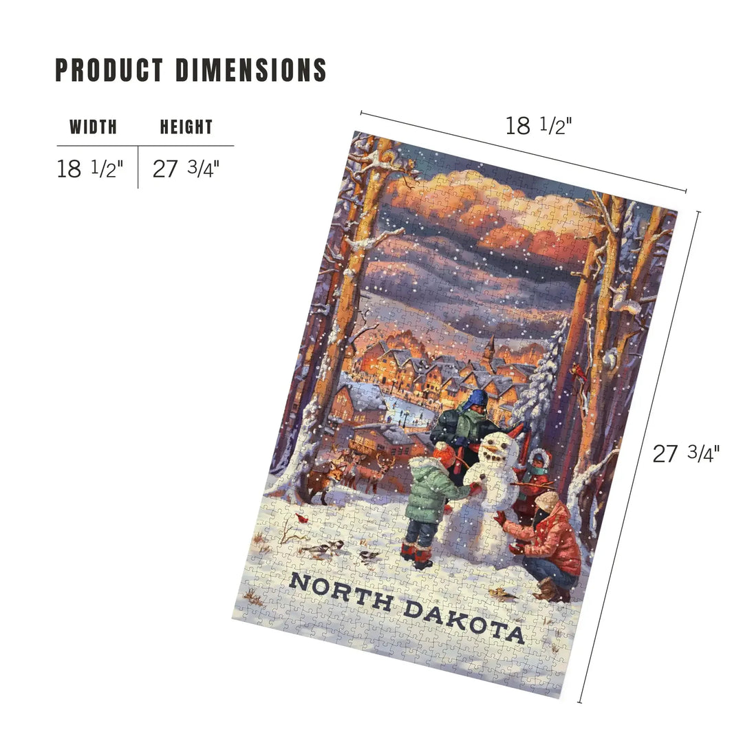 North Dakota, Merry and Bright, Vintage Snowman, Jigsaw Puzzle Puzzle Lantern Press 
