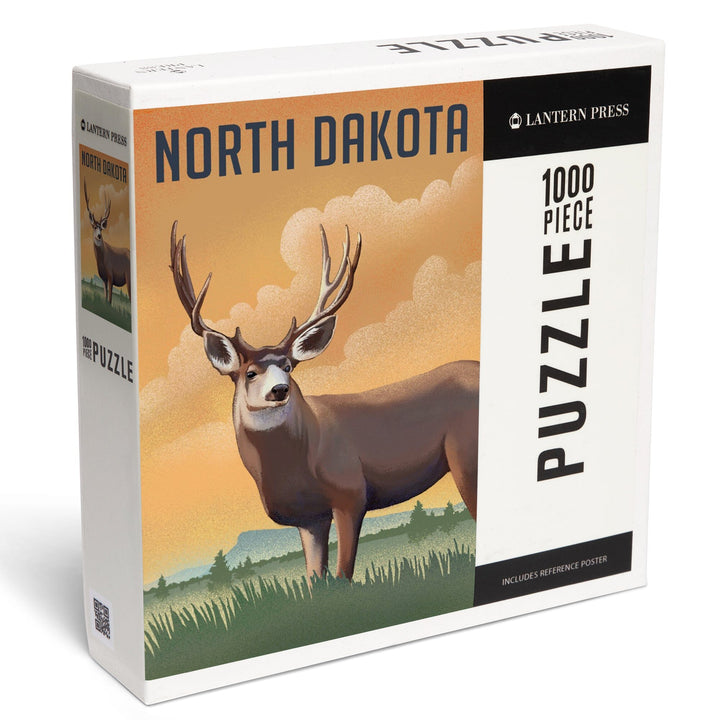 North Dakota, Mule Deer, Litho, Jigsaw Puzzle Puzzle Lantern Press 