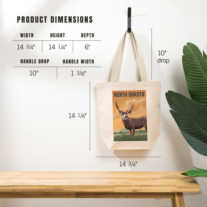 North Dakota, Mule Deer, Litho, Tote Bag Totes Lantern Press 