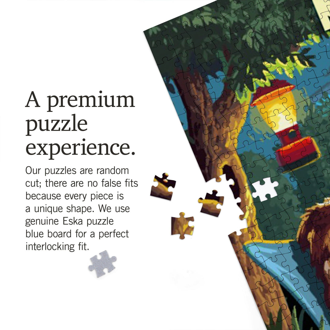 North Dakota, Painterly, Pack Life, Dogs Around Campfire, Jigsaw Puzzle Puzzle Lantern Press 