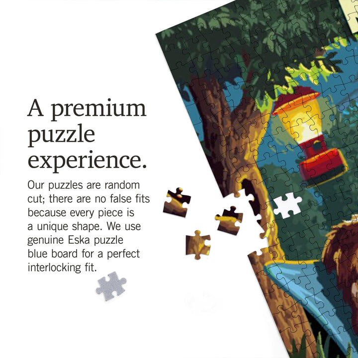 North Dakota, Painterly, Pack Life, Dogs Around Campfire, Jigsaw Puzzle Puzzle Lantern Press 
