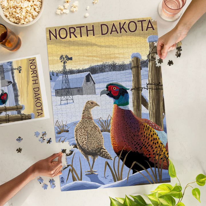 North Dakota, Pheasants, Jigsaw Puzzle Puzzle Lantern Press 
