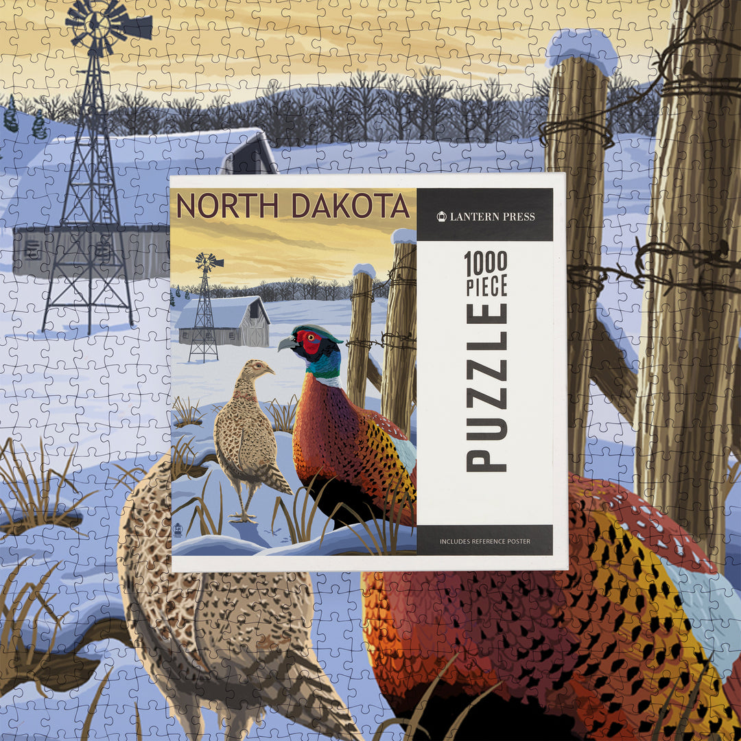 North Dakota, Pheasants, Jigsaw Puzzle Puzzle Lantern Press 