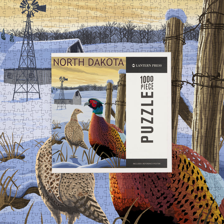 North Dakota, Pheasants, Jigsaw Puzzle Puzzle Lantern Press 