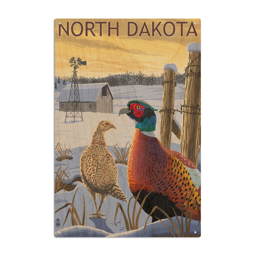 North Dakota, Pheasants, Lantern Press Artwork, Wood Signs and Postcards Wood Lantern Press 10 x 15 Wood Sign 