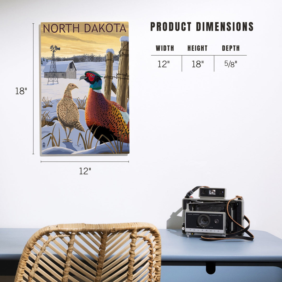 North Dakota, Pheasants, Lantern Press Artwork, Wood Signs and Postcards Wood Lantern Press 