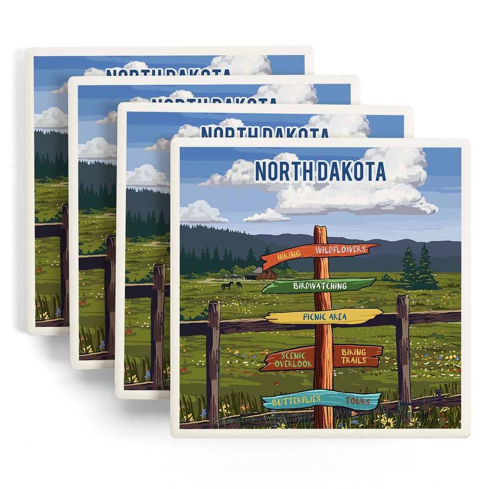 North Dakota, Signpost, Meadow, Coasters Coasters Lantern Press 
