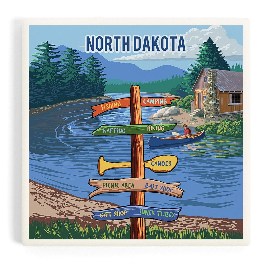 North Dakota, Signpost, River, Coasters Coasters Lantern Press Coaster 