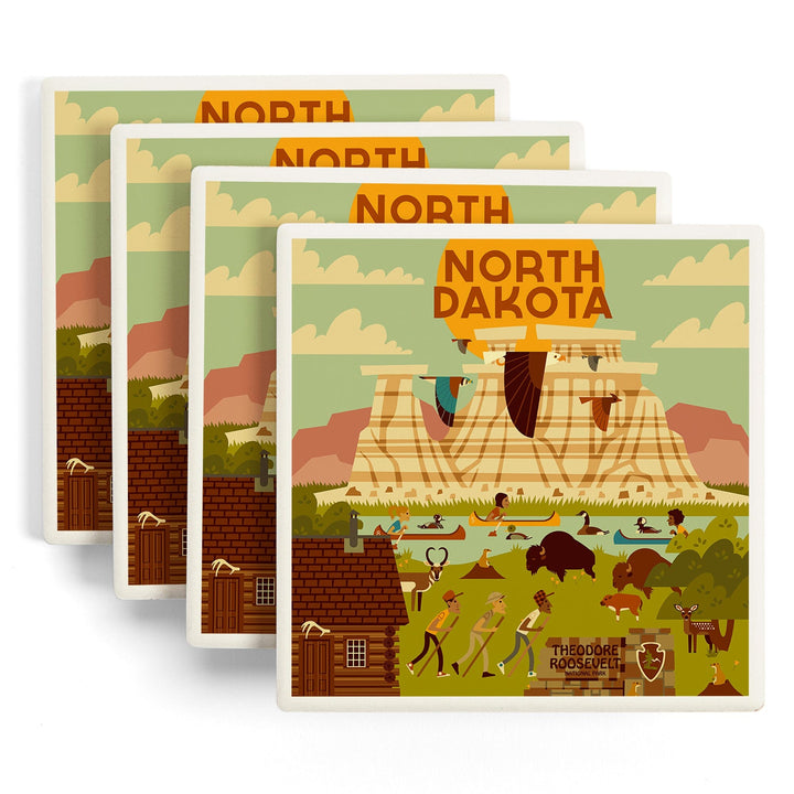 North Dakota, Theodore Roosevelt National Park, Geometric National Park Series, Coasters Coasters Lantern Press 