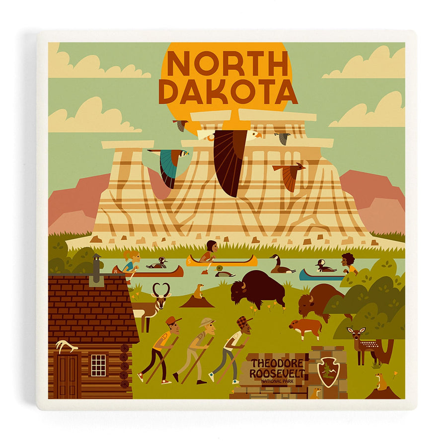 North Dakota, Theodore Roosevelt National Park, Geometric National Park Series, Coasters Coasters Lantern Press 