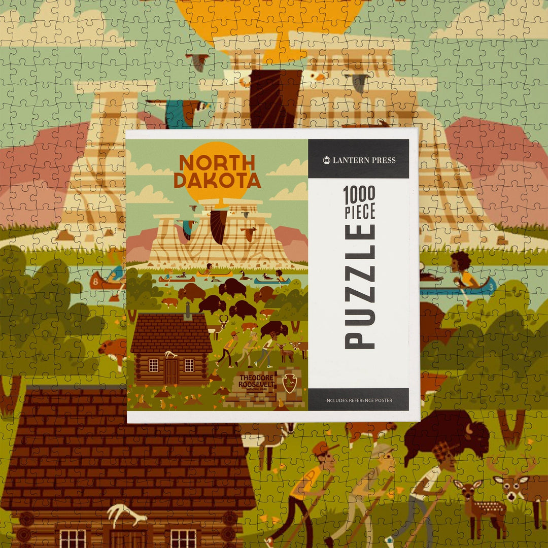 North Dakota, Theodore Roosevelt National Park, Geometric National Park Series, Jigsaw Puzzle Puzzle Lantern Press 