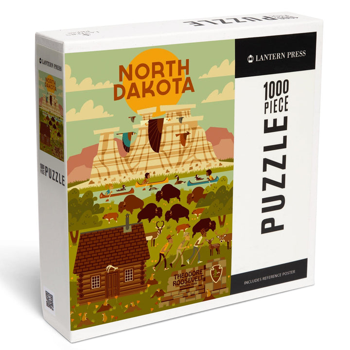 North Dakota, Theodore Roosevelt National Park, Geometric National Park Series, Jigsaw Puzzle Puzzle Lantern Press 